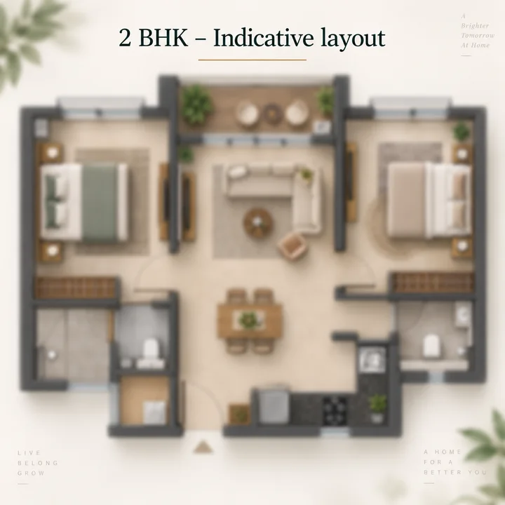 Prestige Avon 2 BHK floor plan, indicative layout